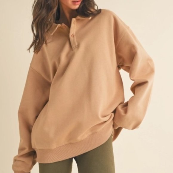 Sabrina Oversized Cozy Sweatshirt | Women's Tan Comfy Athleisure | Neutral - Picture 6 of 11